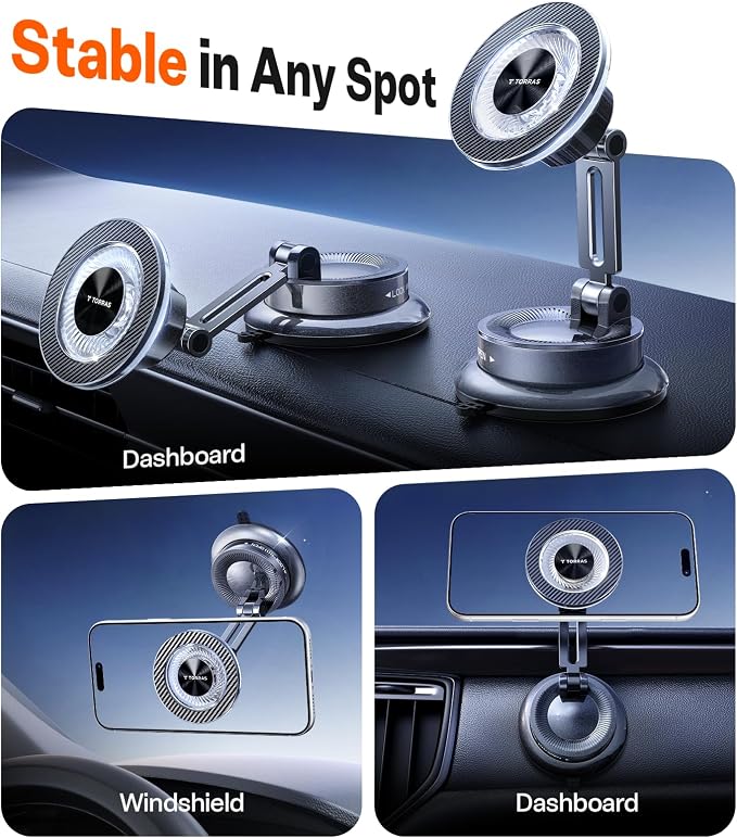 2026 Upgraded Vacuum Car Phone Holder for MagSafe Car Mount [98+ LBS Strongest Suction | 24 N58 Magnets] 360° Adjustable Magnetic Phone Holders for Your Car, for iPhone 17-12 Pro Max Plus Air