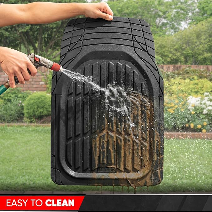 FlexTough LITE Rubber Car Mats Full Set - All Weather Floor Mats for Cars & SUVs - Automotive Waterproof Black Car Floor Mats for Cars Interior Accessories Universal Trim-to-Fit