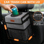 3 Gallons Car Trash Can with Lid, Car Trash Bag Bin Hanging Waterproof Automotive Garbage Cans Leak Proof Vehicle Can Grey
