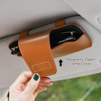 Sunglass Holder for Car Visor, Car Sunglasses Holder Leather, Eyeglasses Holder Glasses Storage Case Visor Accessories