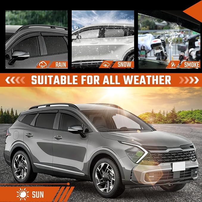 Rain Guards Compatible with Kia Sportage 2023 2024 2025 2026, Tape-On Side Window Deflector Durable Sun Wind Deflectors 2023-2026 Sportage Rain Guard Black 6 PCS