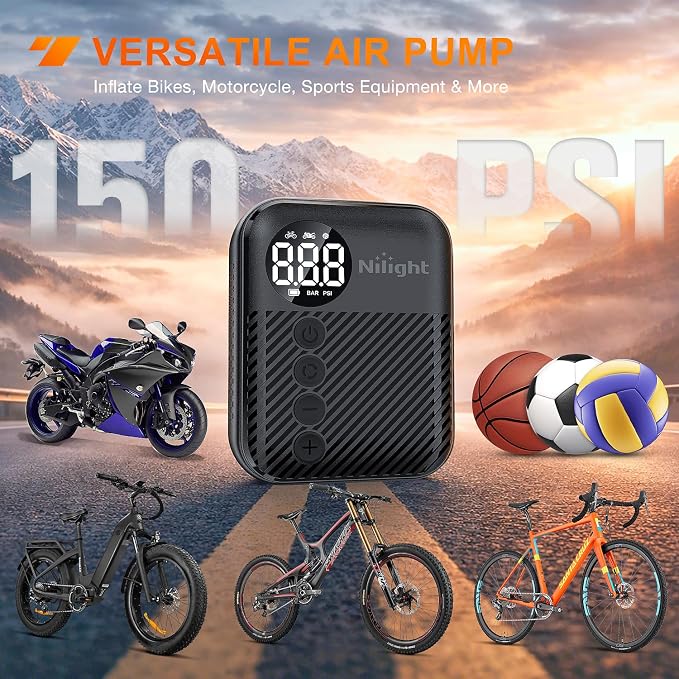 Mini Bike Pump with Gauge Fast Inflate Tiny Bicycle Air Pump Portable Air Inflator 150PSI with Presta and Schrader Valve for Road Mountain Bike E-Bike Motorcycle Ball