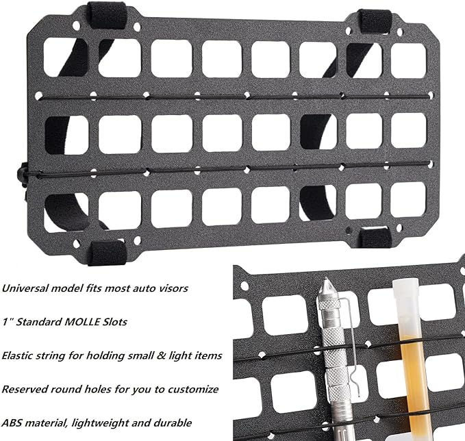 Vehicle Rigid MOLLE Panel for Car Visor Organizer EDC Pouch Tool Holster Bag Holder Tactical Gear Rack Truck Equipment Mount Plate Modular Storage Shelf Auto Interior Accessories