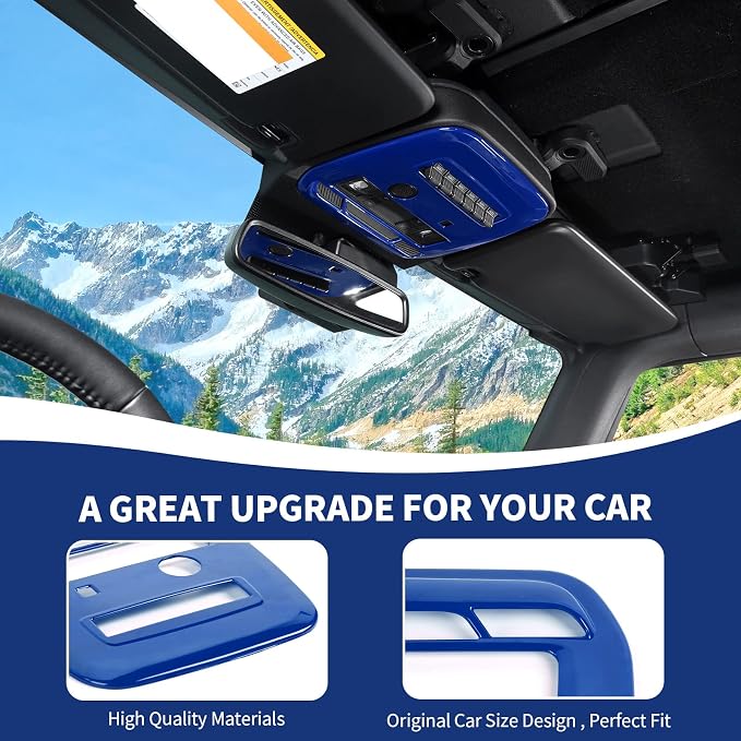 for Bronco Front Reading Light Panel Trim Cover Compatible with 2021-2025 Ford Bronco Interior Accessories 2-Door 4-Door, Blue (with AUX Switches)