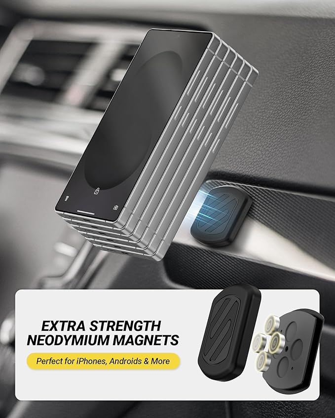 Extra Strength Magnetic 3M Flush Mount Phone Holders for Your Car Dashboard and Flat Surfaces, Low Profile Cell Phone Holder with Thick Metal Plate for iPhone and Android, Not MagSafe, 2-Pack