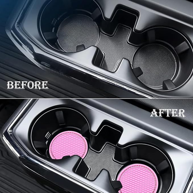 4PCS Bling Cup Holder Coaster, 2.75 Inch Auto Car Cup Holder Insert Coasters, Soft Silicone Anti-Slip Shockproof, Universal Vehicle Interior Accessories for Women Girls (Pink & White)