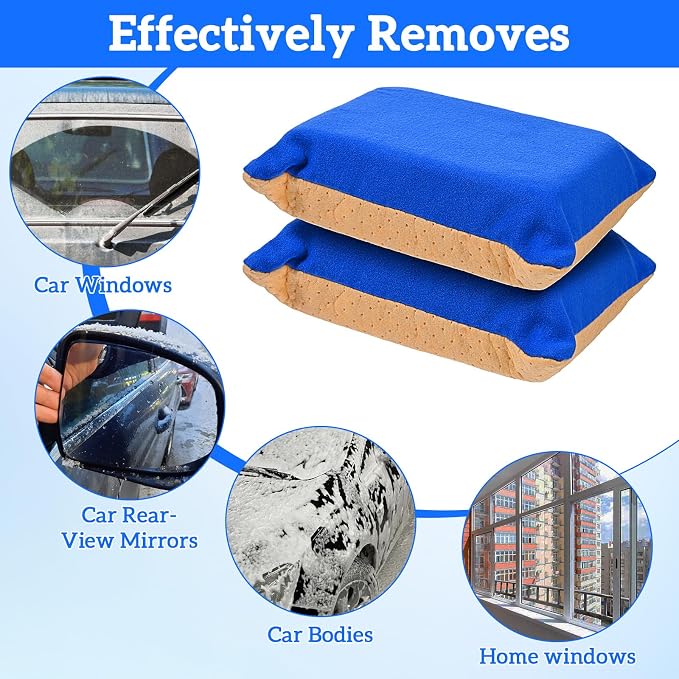 2 PCS Car Window Defogger Sponge, Absorbent Car Windshield Cleaner Inside Reusable Mirrors Window Glass Defogging Sponge for Auto Glass Fog and Steam Removal Non-Scratch Cleaning (Blue+Yellow)
