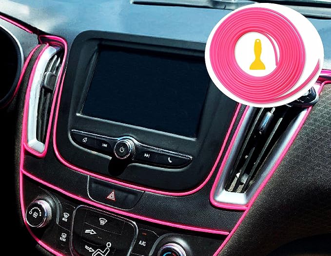 TIKUN TECH Pink Car Interior Decorative Molding Door Panel Dashboard Gap Trim Strip (10Ft)