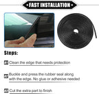 Car Door Edge Guard, 16.4ft U Shape Rubber Edge Trim Seal Strip Protector Universal for Car Truck ATV Boat Multifunctional No Glue PVC Iron Black