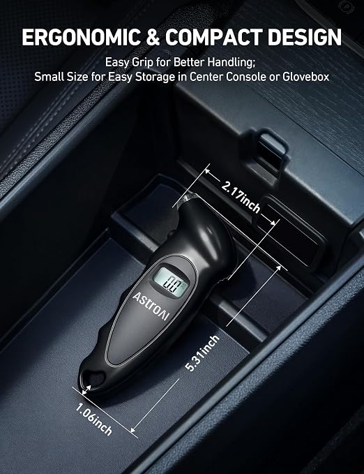 Digital Tire Pressure Gauge Calibrated to ANSI B40.7 +/-1PSI, Accurate in 0.1 Increments, Tire Repair Tools 4 Pressure Measurements for Car Truck with Backlight LCD, Black
