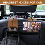 2PCS Leather Car Seat Hooks for Headrest, Vehicle Hanger Storage Organizer Universal for Handbag Purse, Car Accessories Gift (Brown-Black)