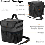 Car Trash Can Foldable Garbage Bin Leakproof 2.3 Gallons Car Trash Bag Black