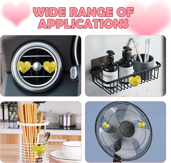 4PCS Heart-Shaped Car Vent Clips with Rhinestone,Bling Air Vent Clips Car Decorations,Premium Shiny Car Clips for Vents Accessories Interior (Yellow)