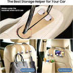 Car Headrest Hooks, Premium Suede with Metal Car Seat Back Storage Hooks for Handbag Coats Umbrella Backpack - 2 Pack, Beige