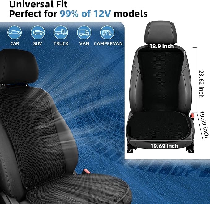 Cooling Car Seat Cover, 12V 3-Speed Car Seat Ventilated Cushion, Car Seat Cooling Pad,Universal Fit for SUV Truck Accessories, Black