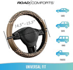 Leopard Steering Wheel Cover for Women, Cute Anti-Slip Microfiber Leather, Universal Fit 14.5-15 Inch Round Steering Wheel - Beige