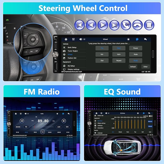 Single Din Car Stereo with Wireless Apple Carplay, 6.9 Inch Touchscreen Car Radio with Bluetooth 5.0 Android Auto Mirror Link FM/EQ USB/AUX/TF/SWC+Remote Control