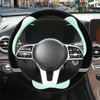 Furry Cute Soft Steering Wheel Cover 14 inch Black with Green | Fluffy Short Plush Car Accessories, Non-Slip Cold-Proof Sweat-Proof Colorfast, Small 13.5 inch to 14 inch