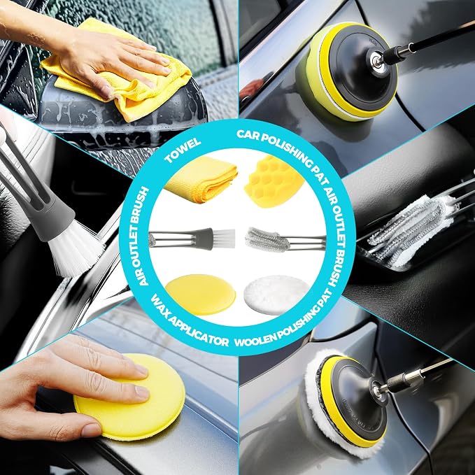 30Pcs Car Detailing Kit for Interior, Exterior and Wheel Cleaning | Brushes, towels, wash mitt, cleaning gel, detail brushes and extendable-handle duster for vehicle, home and office care tasks