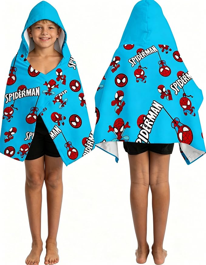 Spide Printed Soft Cotton Terry Hooded Towel Wrap, Absorbent Wearable Towel for Bath Pool Beach Lounging, 28 in x 55 in
