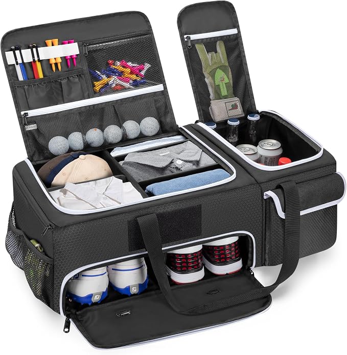2 Layer Golf Trunk Organizer with Bottom Shoe Space, Golf Car Locker for Men & Women, Holds 2-3 Shoes, Balls, Tees, Cap, Gloves and Clothes (Patenting Design)