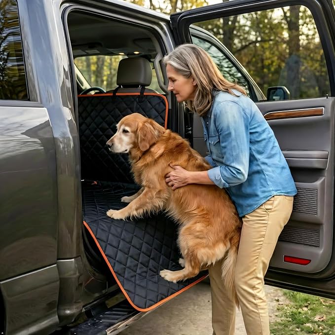 Truck Seat Cover for Dogs with Flip-Up Rear Seats 100% Waterproof Heavy Duty Pet Floor Hammock with Mesh Visual Window Senior Dog Friendly & Nonslip Fits Ford F150,F250 RAM 1500,Silverado