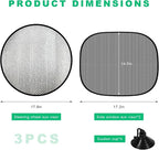 3PCS Steering Wheel Sun Shade and Side Window Sunshades, 17.9" Anti-Heat Aluminum Foil Steering Wheel Cover Window Shades, Wheel Heat Reflector UV Protection Cover for Most Cars