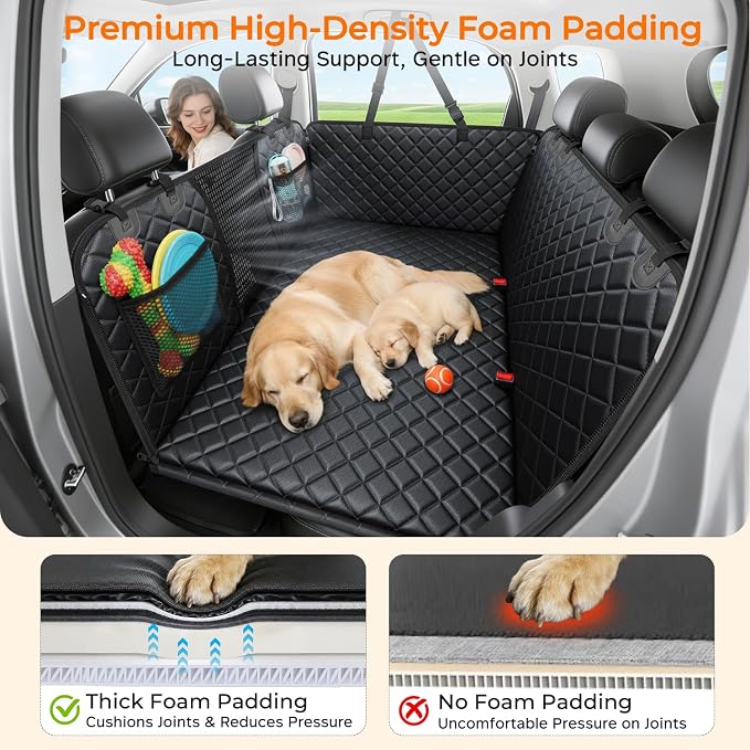 2026 Upgraded Back Seat Extender for Dogs - Large Hard Bottom Dog Car Seat Cover Holds 550lbs, Waterproof Dog Hammock Pet Bed with High-Density Foam Non-Slip Backseat Protector