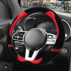 Furry Cute Soft Steering Wheel Cover 14 inch Black with Red | Fluffy Short Plush Car Accessories, Non-Slip Cold-Proof Sweat-Proof Colorfast, Small 13.5 inch to 14 inch