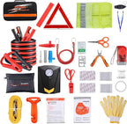 Car Roadside Emergency Kit with Jumper Cables, Auto Vehicle Safety Road Side Assistance Kits, Winter Car Kit for Women and Men, with Portable Air Compressor, Tow Rope, Multitool Plier