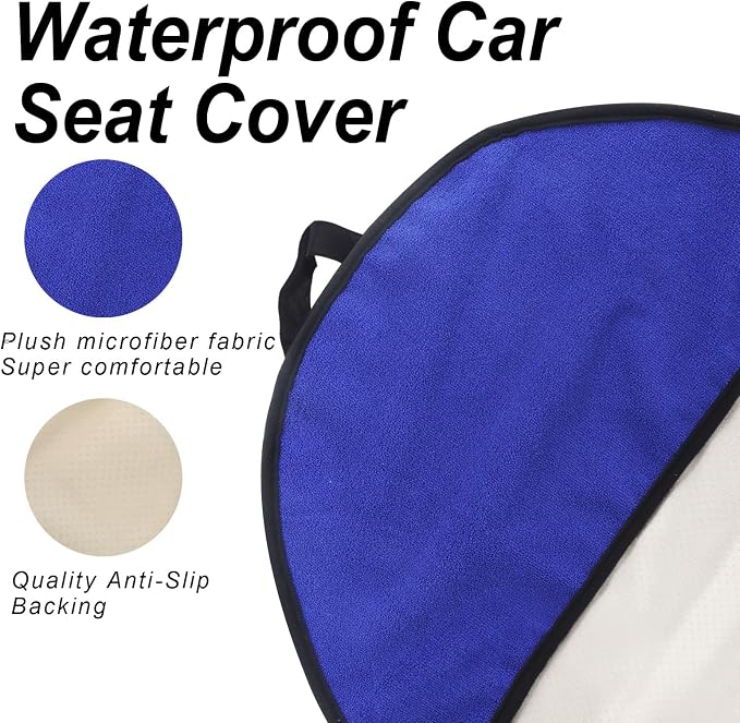 Waterproof Car Towel Seat Covers Front Seats for After Gym Workout,Auto Universal Interior Sweat Towels Cloth Bucket Carseat Cover Protector for Trucks SUV RV Boat Van (Blue with White)