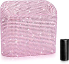Bling Car Trash Can with Lid, Leak-Proof Mini Vehicle Trash Bin Automotive Dustbin Organizer Storage, Sparkling Crystal Trash Bag Container with 30pcs Garbage Bags for Car, Home, Office (Pink)