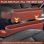 2 Pack Update Car Seat Gap Filler Organizer Leather Console Storage Box Front Side Pocket Seats Organizers Filler Interior Car Accessories for Phone Wallet Coin Key Sunglasses (Brown)