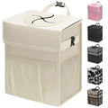 Car Trash Can with Lid, Leakproof Car Trash Bag Hanging Waterproof Automotive Garbage Can with Storage Pockets Mini Vehicle Trash Bin for Back/Front Seat(Beige,3 Gallon)