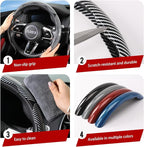Universal Steering Wheel Cover,Carbon Fiber,3pcs Set(silver) | Clip-On Segmented Fit;Carbon Fiber Look;Fits Most 14-16 in Round or D-Shaped Wheels;Easy Wipe Clean;Non Slip;4 Colors