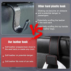 Leather Car headrest hook for purses and bags (Black Carbon fiber, 2pcs) | Leather wrap hook with Larger strap holder, friendly to your leather purse. Strong load up to 44lbs.
