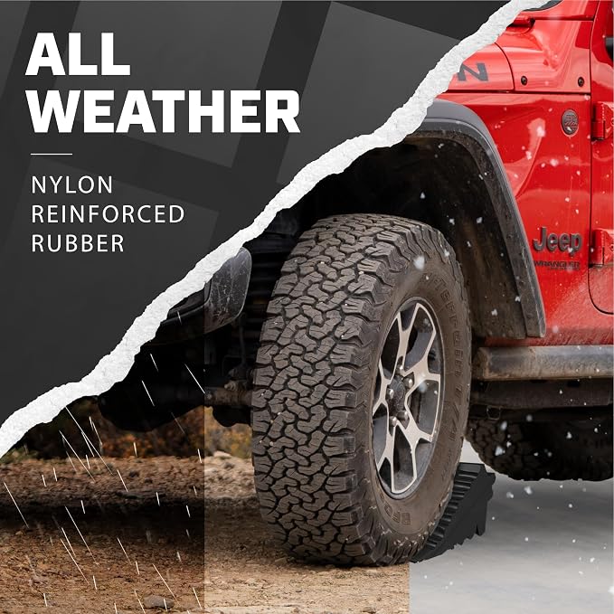 Wheel Chocks for Cars, RVs, Trucks, Trailers, and Vehicles G.V.W. up to 8T, 4 Pack - Anti Slip Bottom Tire Chock for All Weather Use - RV, Travel Trailer, Pop Up Camper Accessory
