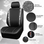 Leather Bling Seat Covers Full Sets 16 pcs, Bling Diamond Car Accessories Set for Women, Sparkly Rhinestone Steering Wheel Cover, Glitter Cute Car Interior Sets for Women Girl, Silver Diamond