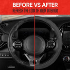 Soft Touch Leather Gray Steering Wheel Cover with Grooves, Advanced Traction Universal Fit for Standard Sizes 14.5 15 15.5 inches