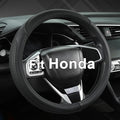 Customized Auto Car Steering Wheel Cover for Honda Civic, CR-Z, Insight, S2000,14-14.25inch(Black-Small Size)