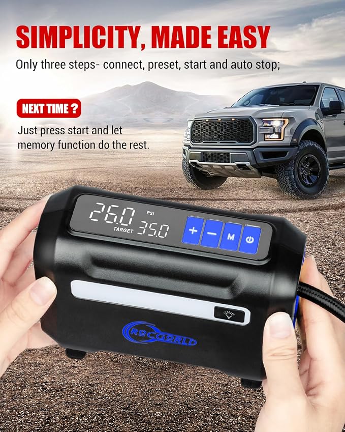 R8 Tire Inflator Portable Air Compressor, DC 12V Air Compressor Portable with Large Dual Digital Screen, 3X Faster Inflation Air Pump for Car, Bike, Ball, Motor (Blue)