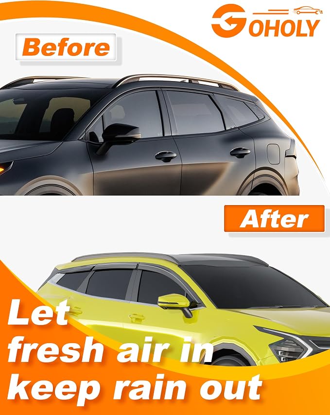 6-pcs Low-Profile Window Rain Guard for Kia Sportage 2023-2026 Rain Guards Side Window Visors Extra-Thick Vent Visor Window Deflectors Tape-on Vent Shades Car Accessories