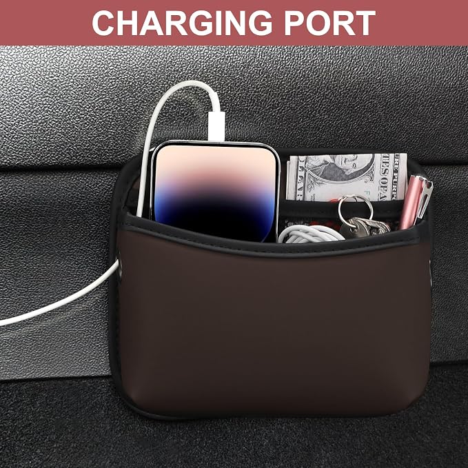 Universal Car Side Pocket Organizer, PU Leather Car Pocket Pouch for Car Seat, Door, Window, Console, Cards Trash Cell Phone Sunglasses Holder for Car, Brown