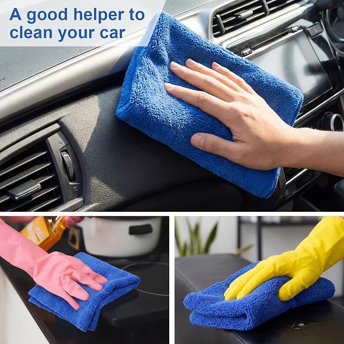 30 Pcs 12 x 16 Inch Edgeless Microfiber Plush Towels for Cars Detailing Drying Wash Polishing Absorbent Cleaning Cloths, 500 GSM (Dark Blue)