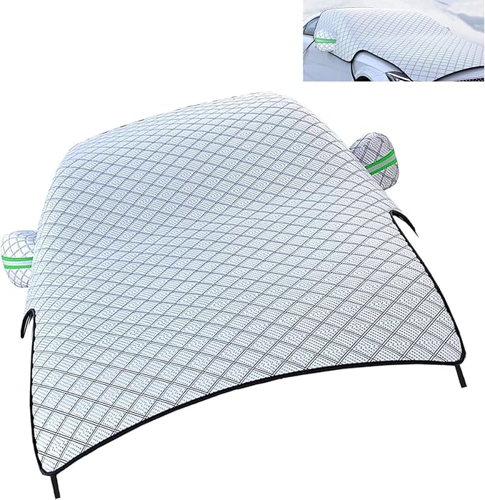 Car Half Car Cover Sunshade, Windshield Hood Front Window All-Season Protection Waterproof Dustproof Frostproof Car Cloth, Outdoor Foldable Protective Cover, Universal for Cars (Silver)
