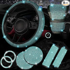 8 pcs Bling Car Accessories Set for Women, Steering Wheel Cover, Sparkly Seat Belt Covers, Bling Gear Shift Cover, Universal Fit Most Cars (Aquamarine Diamond)