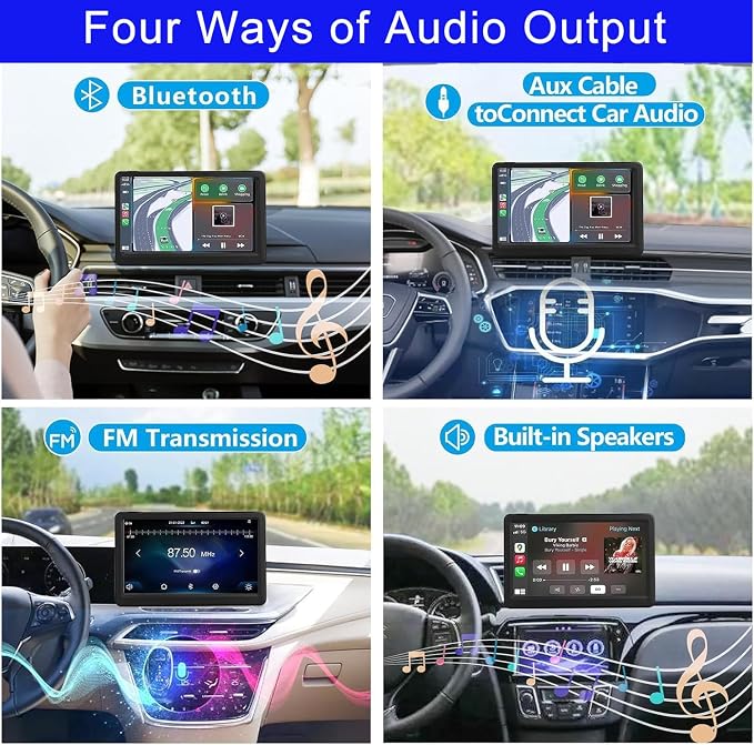 7-inch Portable Carplay Screen for Car Compatable with Apple CarPlay and Android Auto,Wireless Car Play Unit with GPS Navigation,Bluetooth,Mirror Link,Touch Screen for All Vehicles (7Inch)