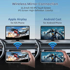 Largest 11.3" Portable Apple Carplay Screen, Wireless Car Play & Android Auto Touch Screen, Car Stereo with App View/4K Dash Cam/Backup Camera/Mirror Link/Voice Control/Music Play