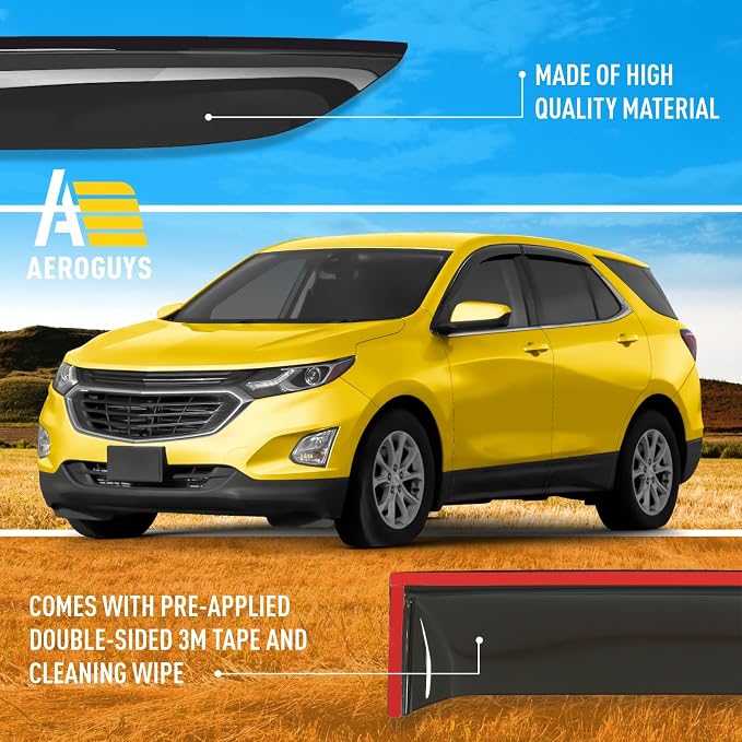 Extra Durable Window Deflectors Tape-On Window Visors Rain Guards Fit for Chevrolet (Chevy) Equinox 2018-2024, Sun Visors, Wind Vent for Shades, Exterior Car Accessories - 4pcs. AG0865