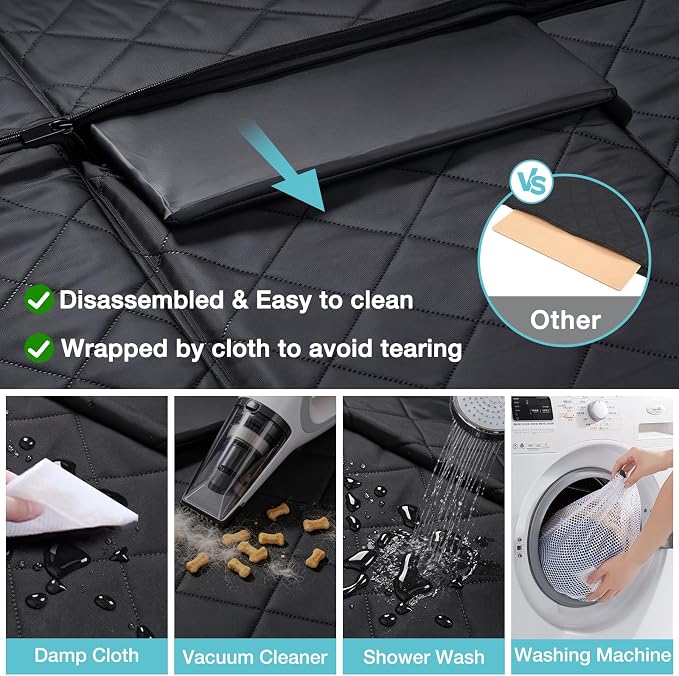 Back Seat Extender for Dogs + 2 Dog Seat Belts, Waterproof Heavy Duty Hard Bottom Car Seat Cover for Dogs with Door Protector Cover & Mesh Window | Dog Hammock for Car Pet Seat Protector for Car/Suv